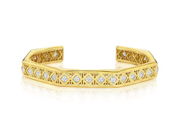 Ti Cane Cuff Bracelet, 18K Yellow Gold with princess-cut diamonds
