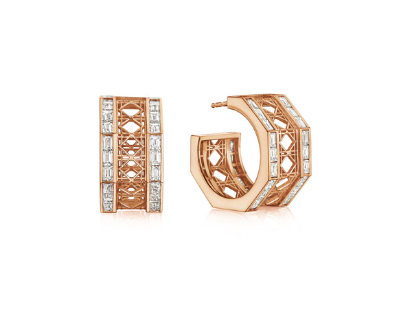 Doudou Hoops Earrings, 18K Rose Gold and Baguette Diamonds