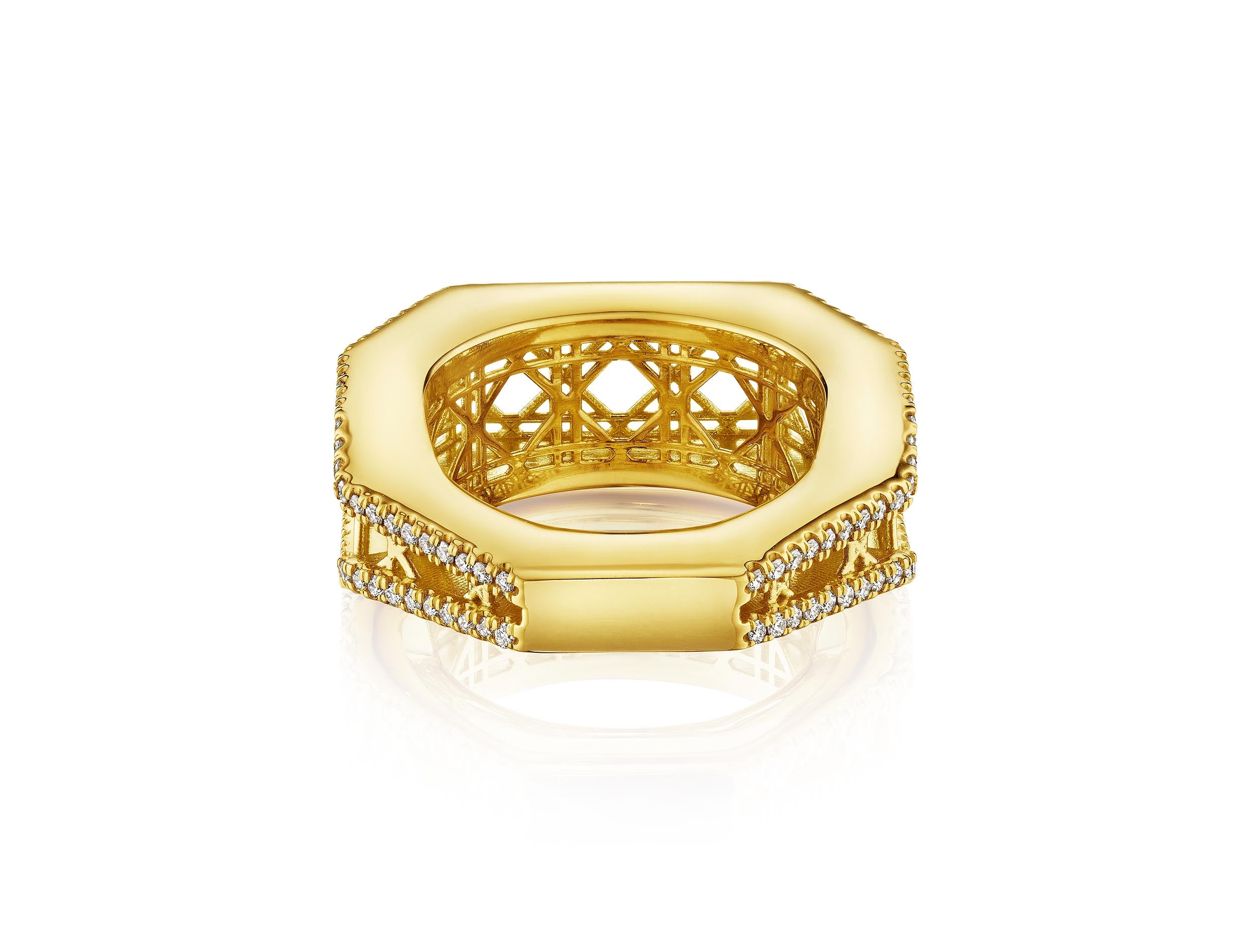Fine Cane Ring, 18K Yellow Gold and Pavé Diamonds