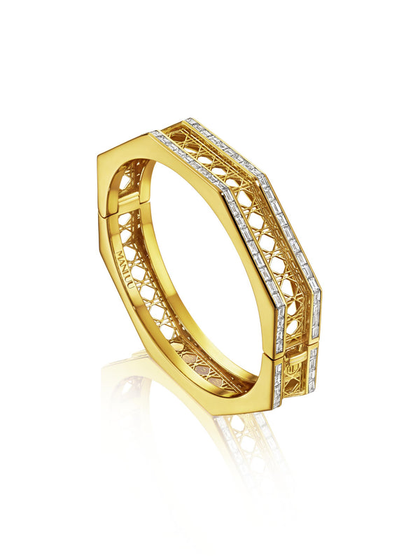 Doudou Bangle Bracelet, 18K Yellow Gold and Baguette Diamonds