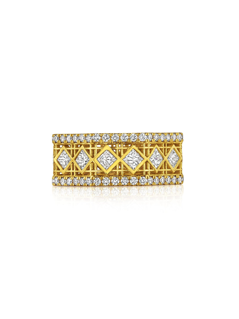 DouDou Ring, 18K Yellow Gold, Pavé Diamonds And Princess Cut