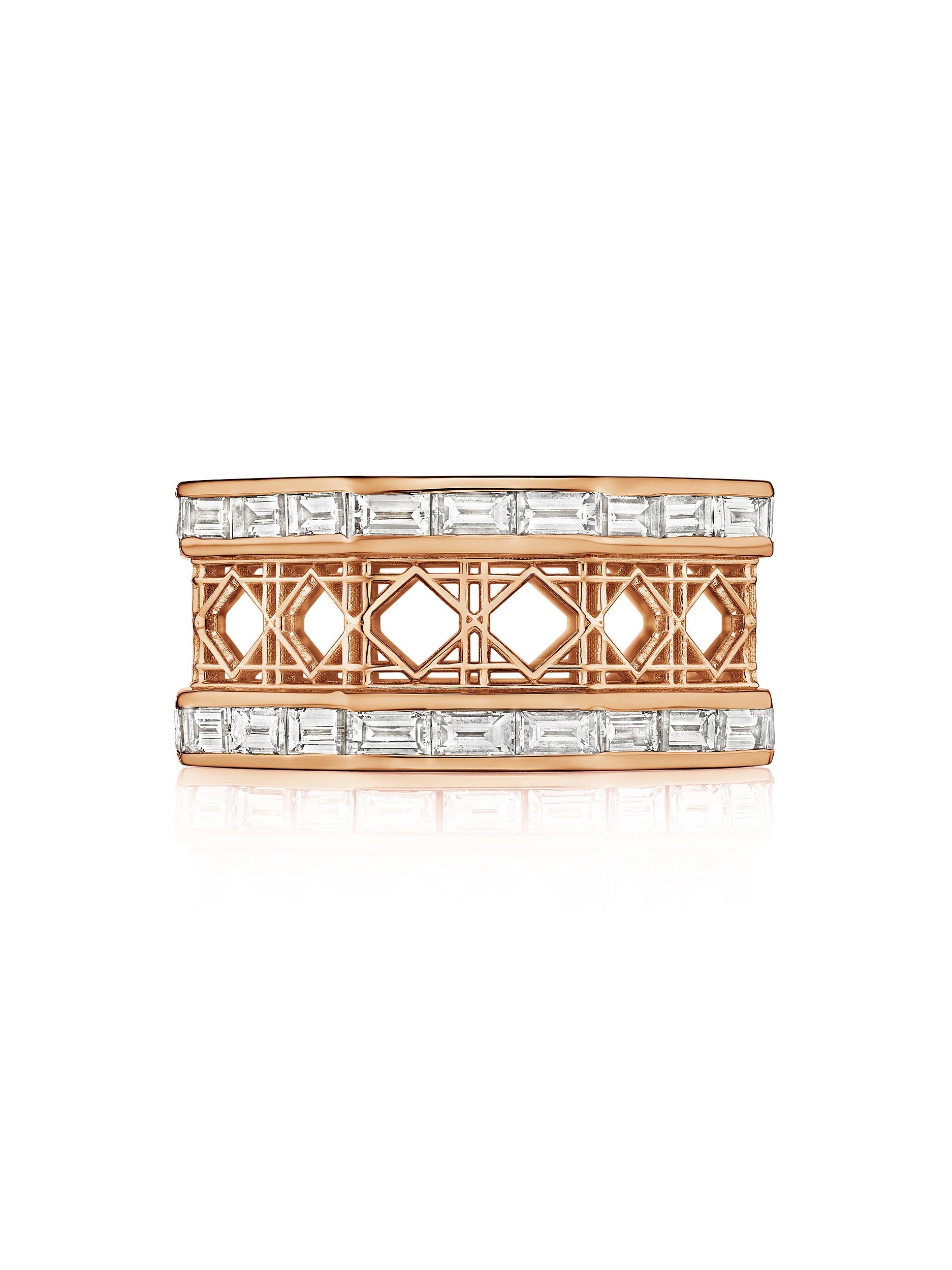 Doudou Wide Eternity Ring, 18K Rose Gold and Baguette Diamonds