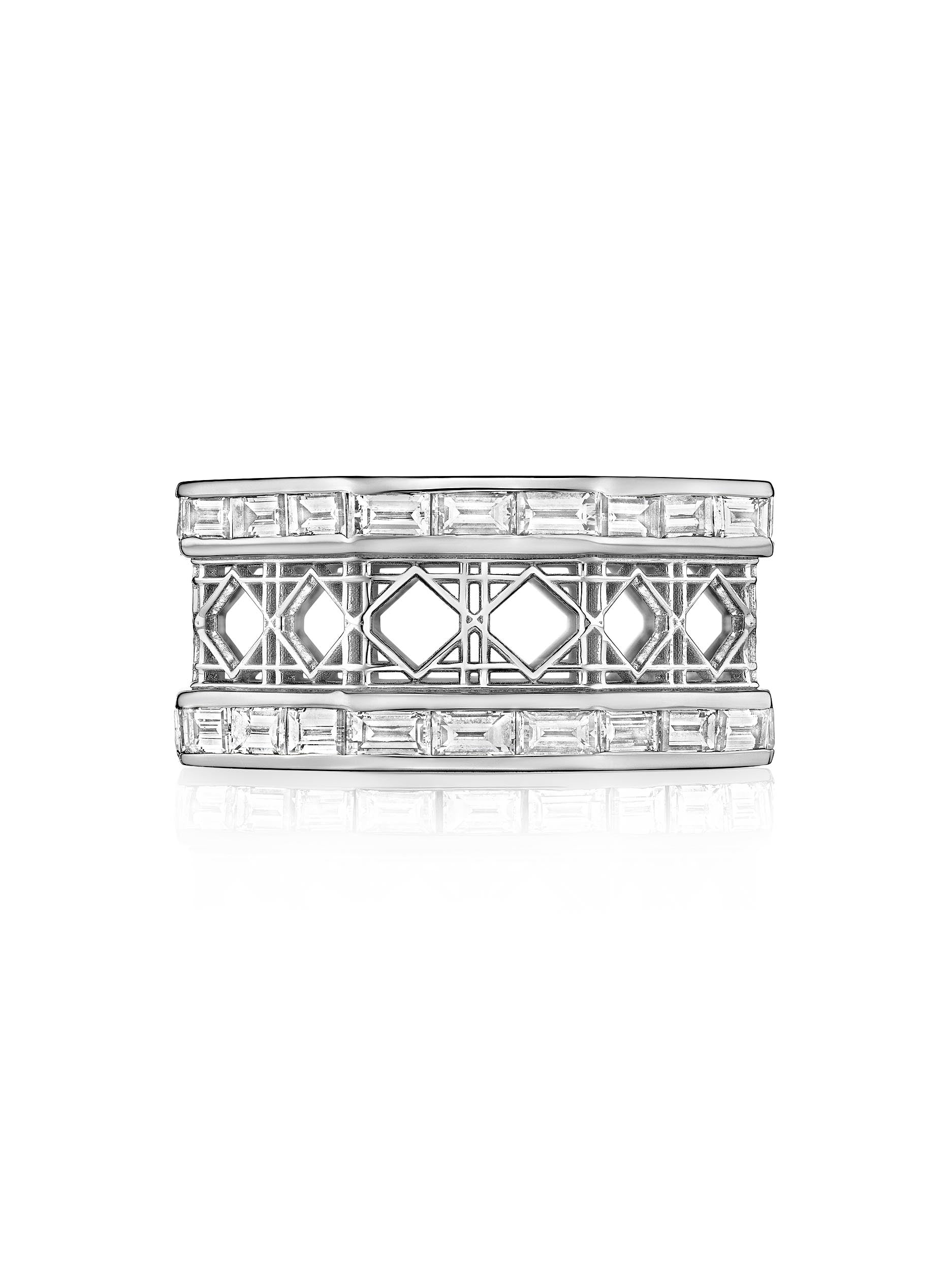 Doudou Wide Eternity Ring, 18K White Gold and Baguette Diamonds