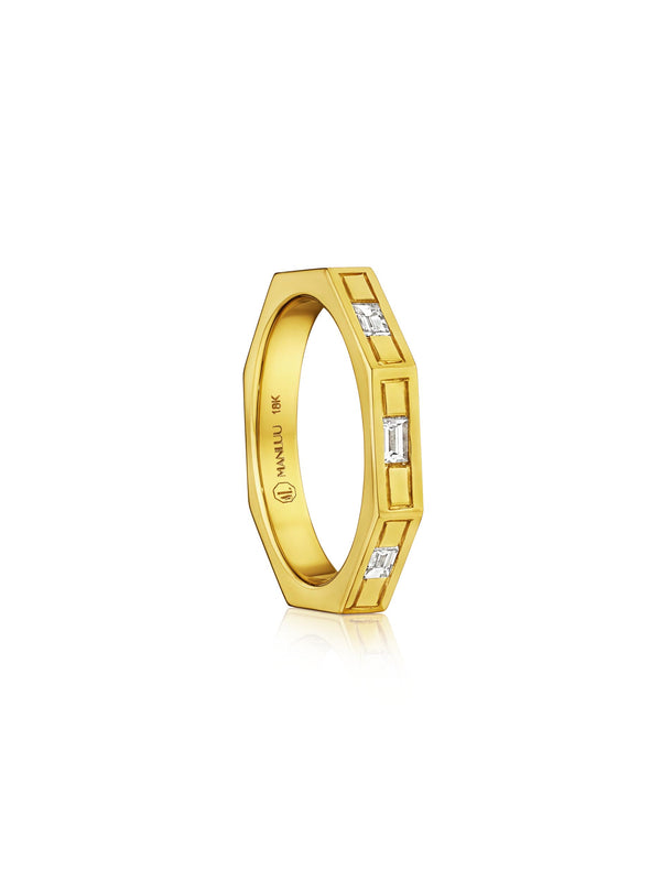 Ti Doudou Narrow Ring, 18K Yellow Gold and Baguette Diamonds