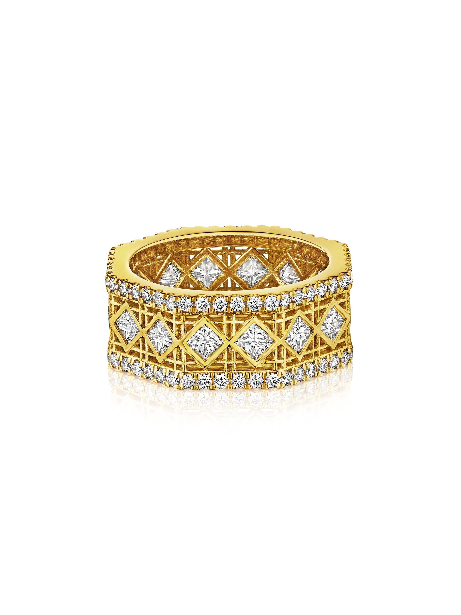 DouDou Ring, 18K Yellow Gold, Pavé Diamonds And Princess Cut