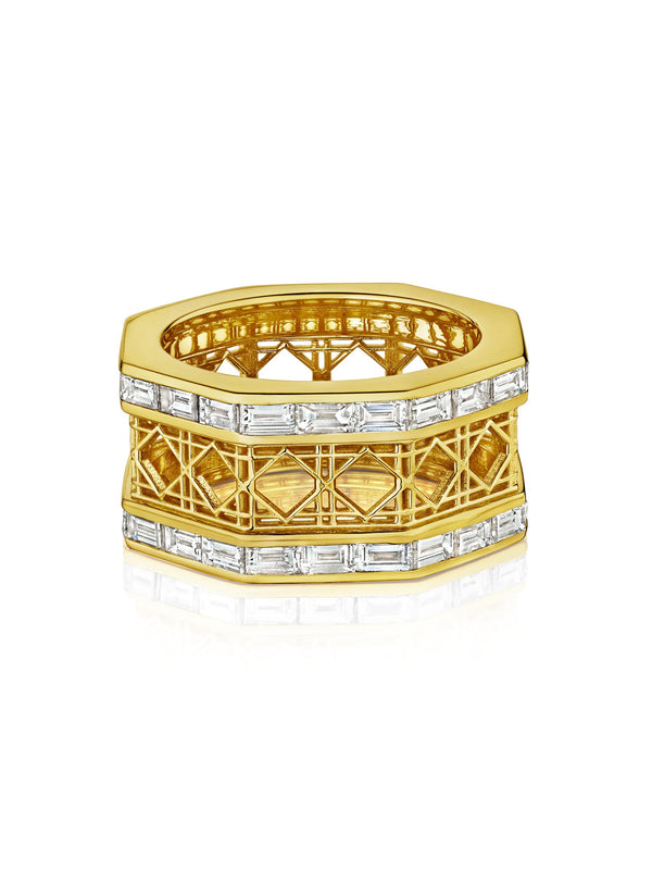 Doudou Wide Eternity Ring, 18K Yellow Gold and Baguette Diamonds