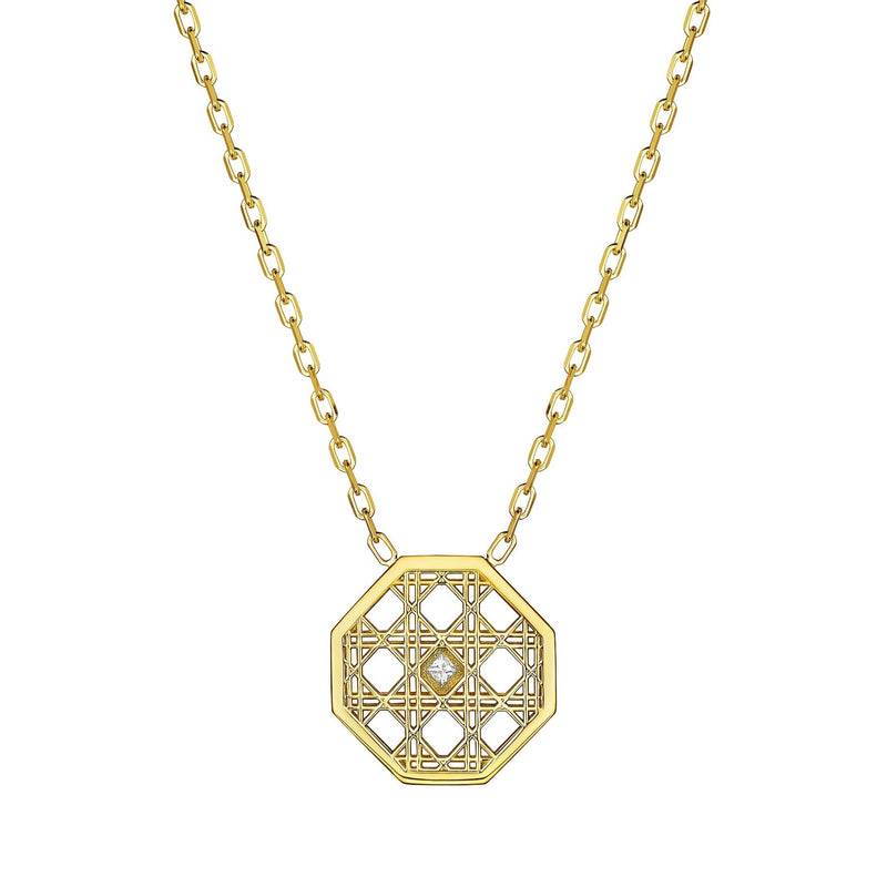 DouDou Pendant necklace, 18K Yellow Gold, Pavé Diamonds And Princess Cut